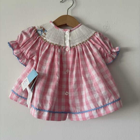 Vive La Fete Smocked Princess Dress Carriage Pink Gingham Baby Size 6 Months NWT - Picture 12 of 14